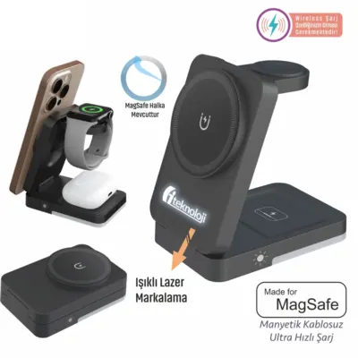 22880w 4 in 1 magsafe şarj istasyonu 15w wireless şarj istasyonları - Anadolu Promosyon