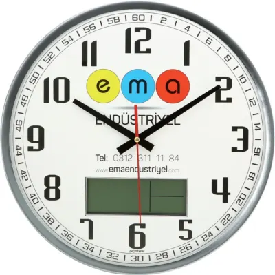 30248-d metal çerçeve yuvarlak bombe cam duvar saati (dijital) 35 cm - Anadolu Promosyon