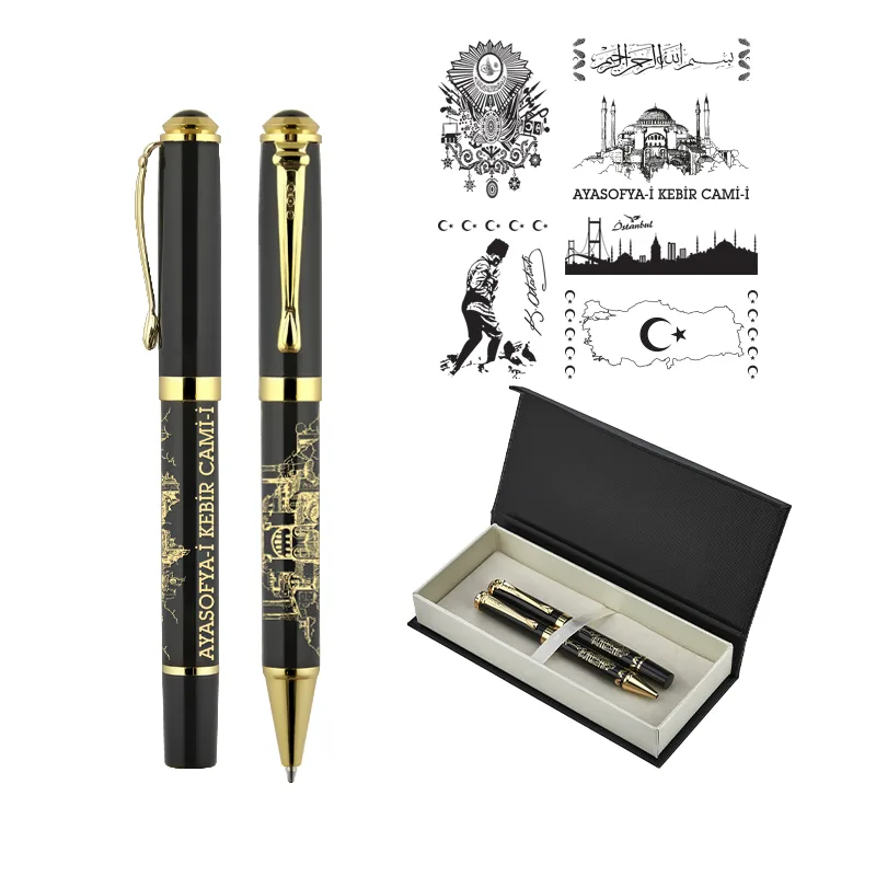 685-rt ata kabartma figürlü metal roller & tükenmez kalem seti - Anadolu Promosyon