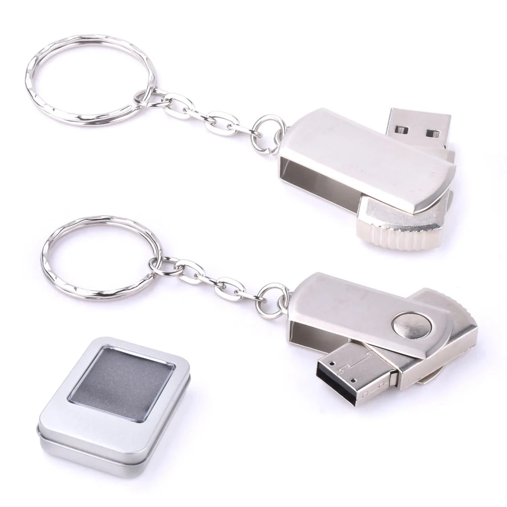 7263-64GB 64 GB Döner Kapaklı Metal Anahtarlık USB Bellek Gümüş - Anadolu Promosyon