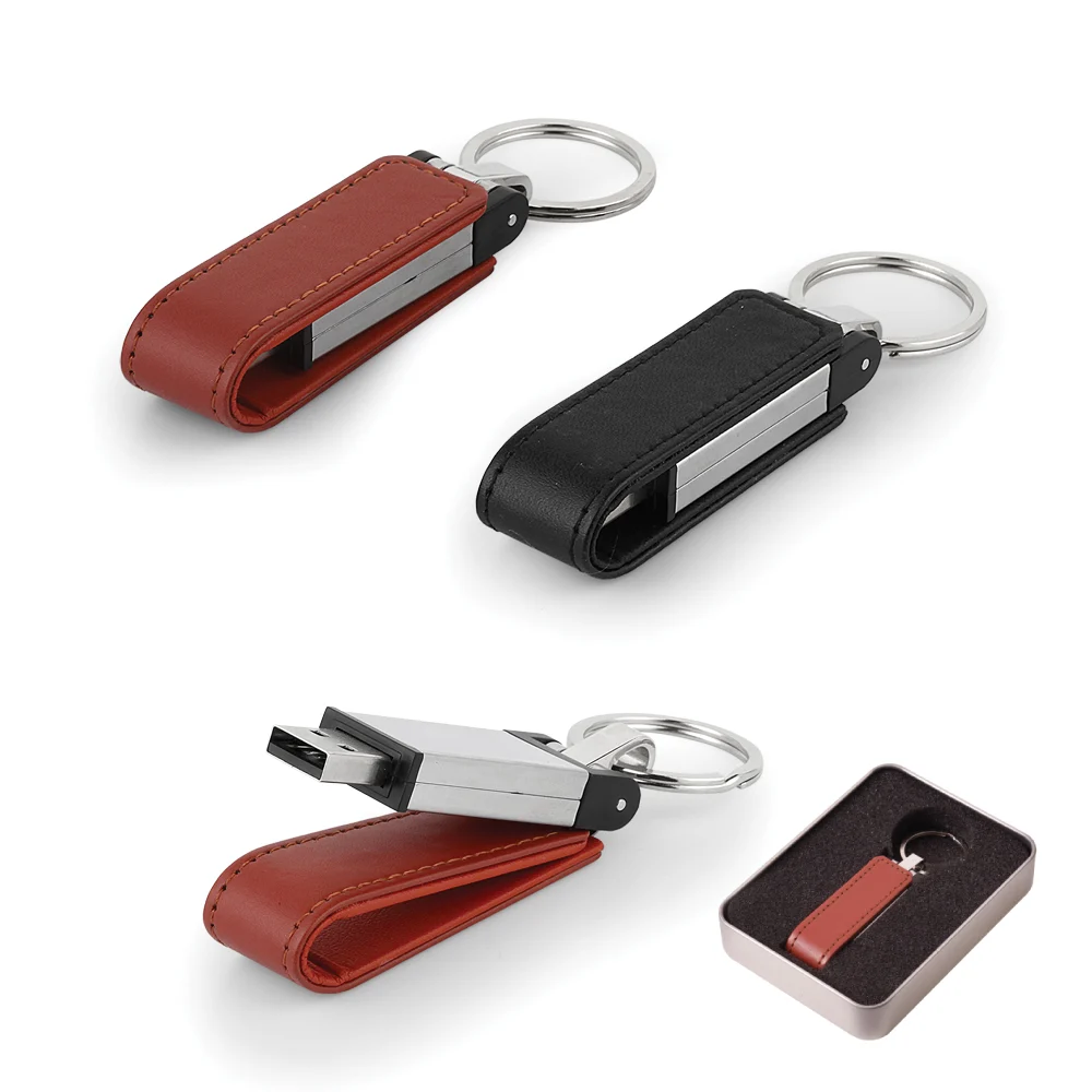 7282-16GB 16 GB Deri Metal Anahtarlık USB Bellek Taba - Anadolu Promosyon