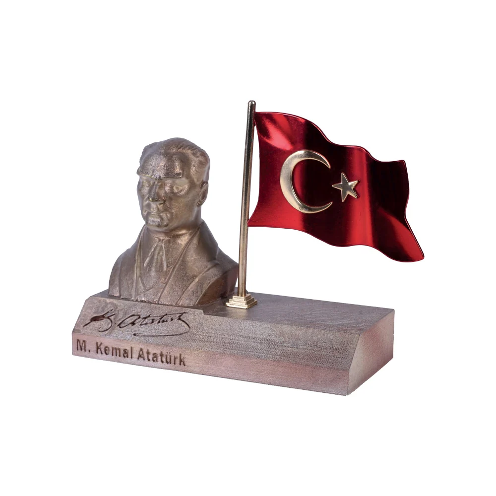 9529 atatürk büstü ve türk bayrağı plaket ahşap masa setleri - Anadolu Promosyon